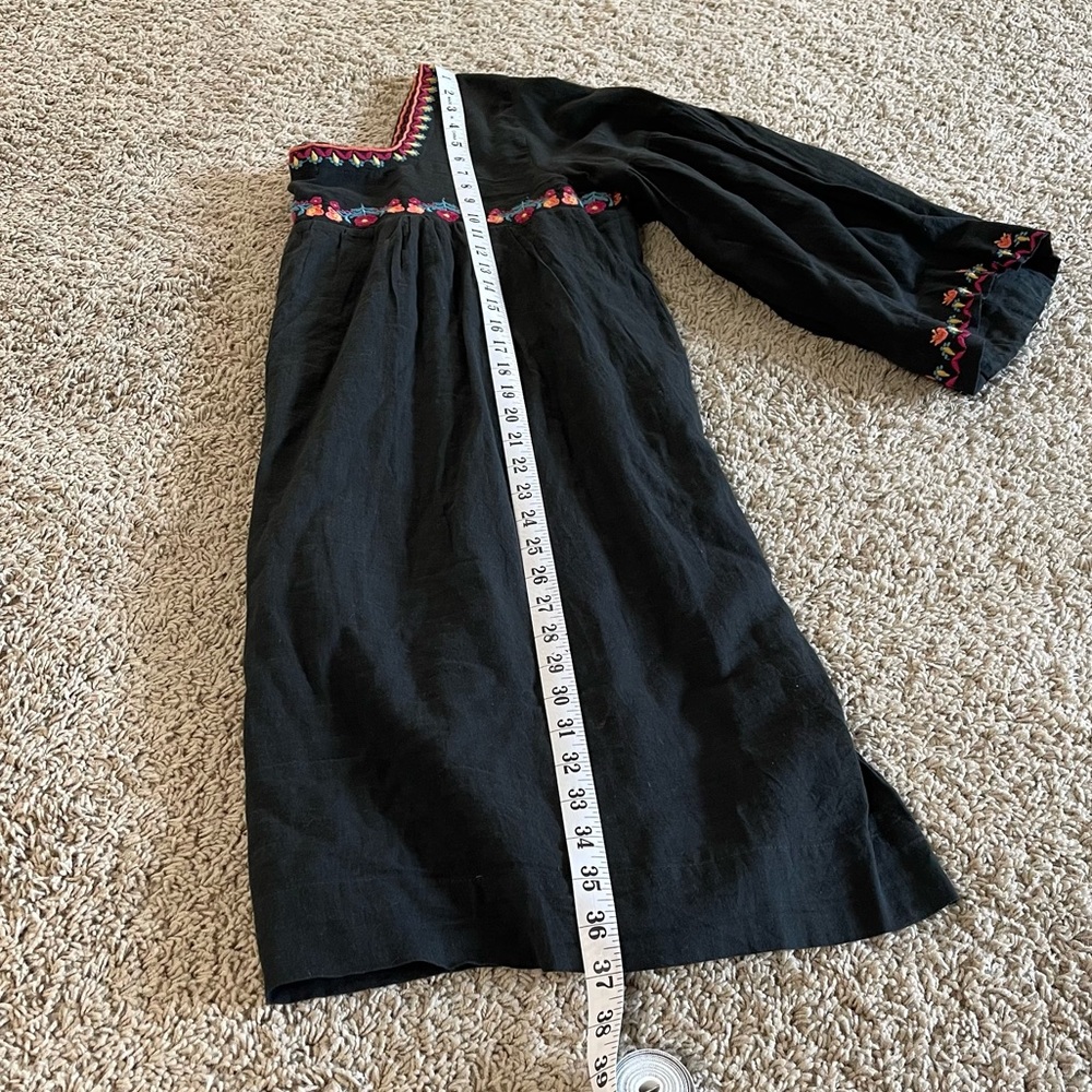 NATURAL LIFE Black Embroidered Peasant Dress with Multicolor Floral Trim - Picture 4 of 4